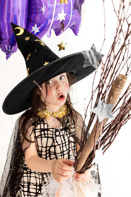 Zwart Gouden Halloween Heksenhoed van Partydeco koop je bij Partywinkel