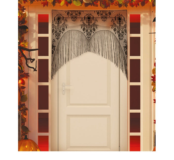 Zwart Halloween Deurgordijn Kant Met Slierten van Fiestas Guirca koop je bij Partywinkel