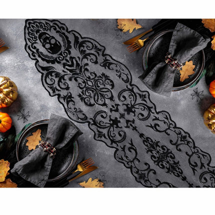 Zwart Halloween Tafelkleed Kant 180cm van Fiestas Guirca koop je bij Partywinkel