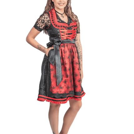 Zwart Rode Dirndl Jurk Oktoberfest Dames 2 Delig van Haus Huberts koop je bij Partywinkel