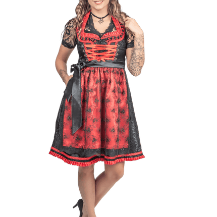 Zwart Rode Dirndl Jurk Oktoberfest Dames 2 Delig van Haus Huberts koop je bij Partywinkel