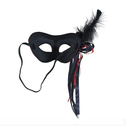 Zwart Rode Oogmasker Veer van Fiestas Guirca koop je bij Partywinkel