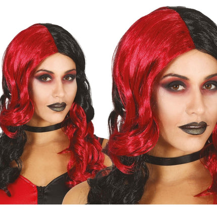Zwart Rode Pruik Krullen van Fiestas Guirca koop je bij Partywinkel