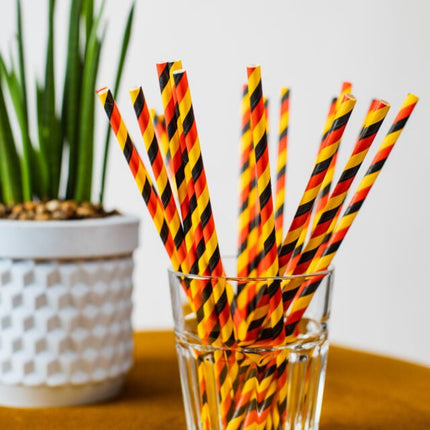 Zwart Rood Gele Rietjes Karton 20st van WeFiesta koop je bij Partywinkel