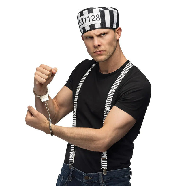 Zwart Witte Accessoireset Gevangene 3 delig van Boland koop je bij Partywinkel