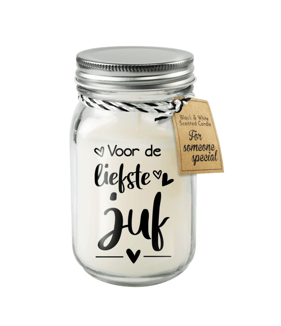 Zwart Witte Geurkaars Liefste Juf van Paper Dreams koop je bij Partywinkel