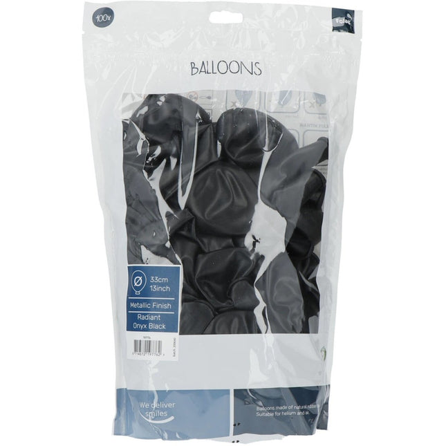 Zwarte Ballonnen Metallic Onyx Black 33cm 100st van Folat koop je bij Partywinkel