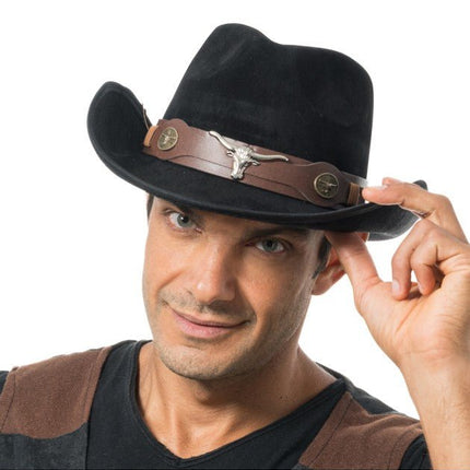Zwarte Cowboyhoed met Stierenkop One Size van CHAKS koop je bij Partywinkel