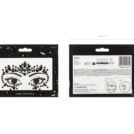 Zwarte Gezicht Stickers Kristallen 15cm van Partydeco koop je bij Partywinkel