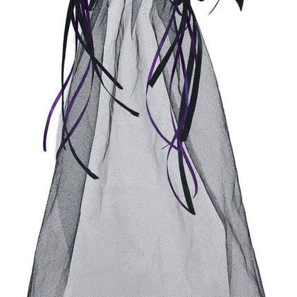 Zwarte Halloween Haarband Paarse Bloemen En Sluier van Fiestas Guirca koop je bij Partywinkel