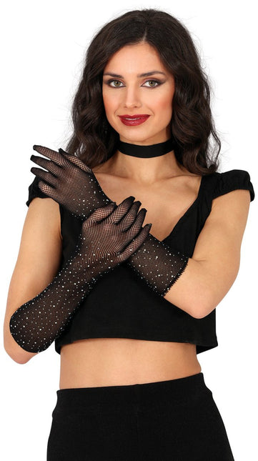 Zwarte Handschoenen Glitters 30cm van Fiestas Guirca koop je bij Partywinkel