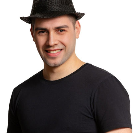 Zwarte Hoed Pailletten Met Licht van Partychimp koop je bij Partywinkel