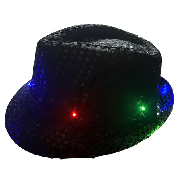 Zwarte Hoed Pailletten Met Licht van Partychimp koop je bij Partywinkel