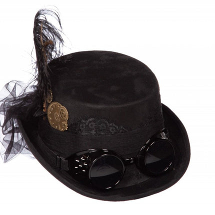 Zwarte Hoed Steampunk Met Bril van Wilbers & Wilbers koop je bij Partywinkel