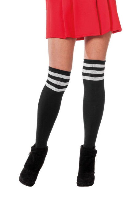 Zwarte Kousen Wit Gestreept Cheerleader van Wilbers & Wilbers koop je bij Partywinkel