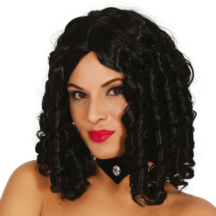 Zwarte Pruik Krullen van Fiestas Guirca koop je bij Partywinkel