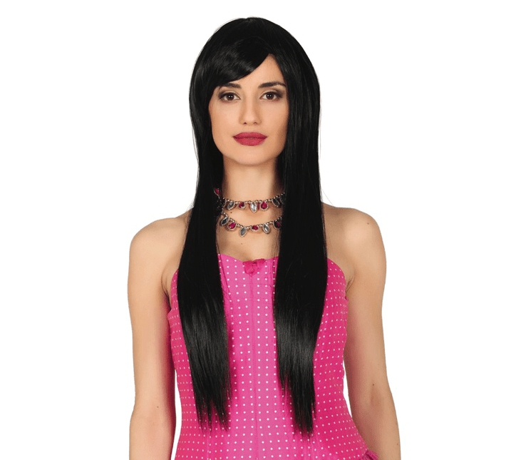 Zwarte Pruik Lang Haar Stijl van Fiestas Guirca koop je bij Partywinkel